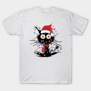 Black Cat christmas light tshirt funny cat lover christmas T-Shirt